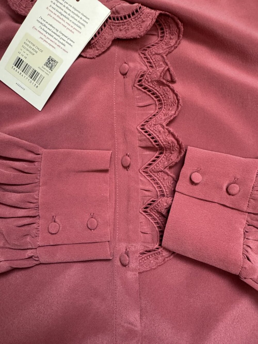 NWT SEZANE Chloe Silk Blouse Chemise Top Womens Size M FR Size 42 US 10 Rose - Picture 9 of 10